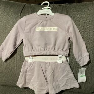 Calvin Klein Jeans baby girl Sweatshirt and Skirt Set, Lilac 24 months
